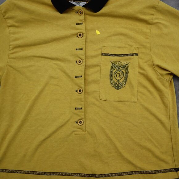 CH Sports Shirt Womens M Yellow Front Button Short Sleeve Pockets Collared Top - Picture 3 of 16